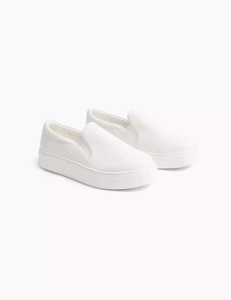 Women Lane Bryant Dream Cloud Slip-On Faux-Leather Platform Sneakers White | RIR1742PW