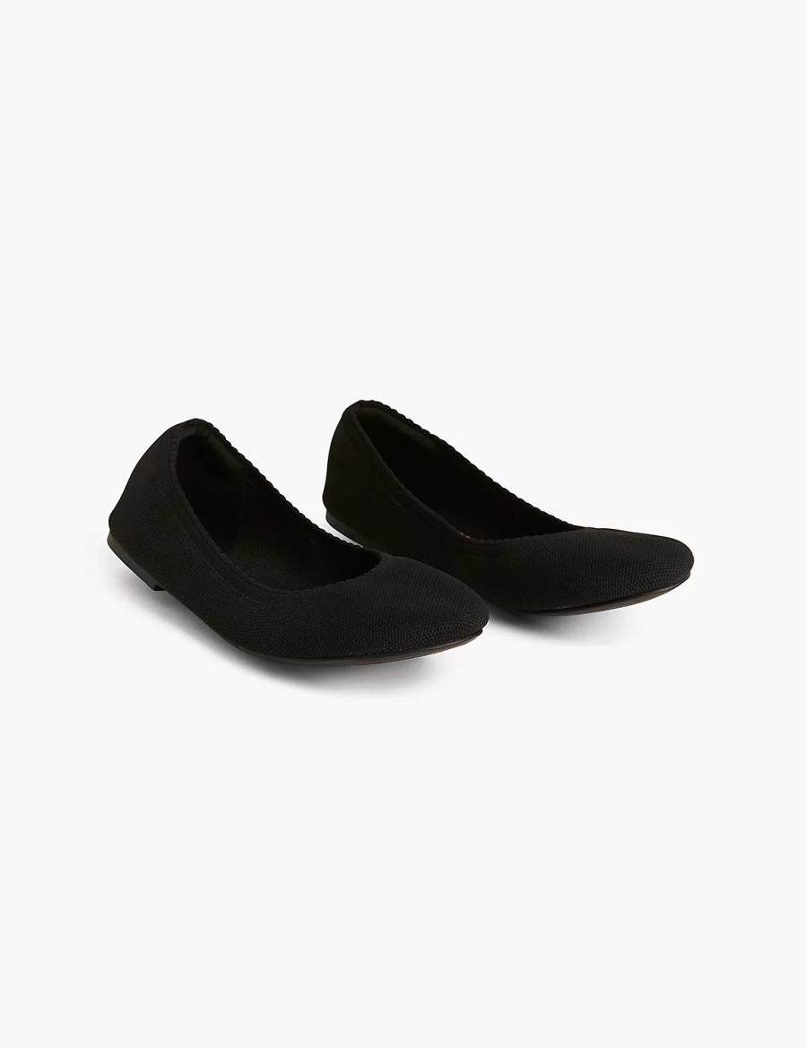 Women Lane Bryant Dream Cloud Stretch Knit Ballet Flats Black | CKN3960TY