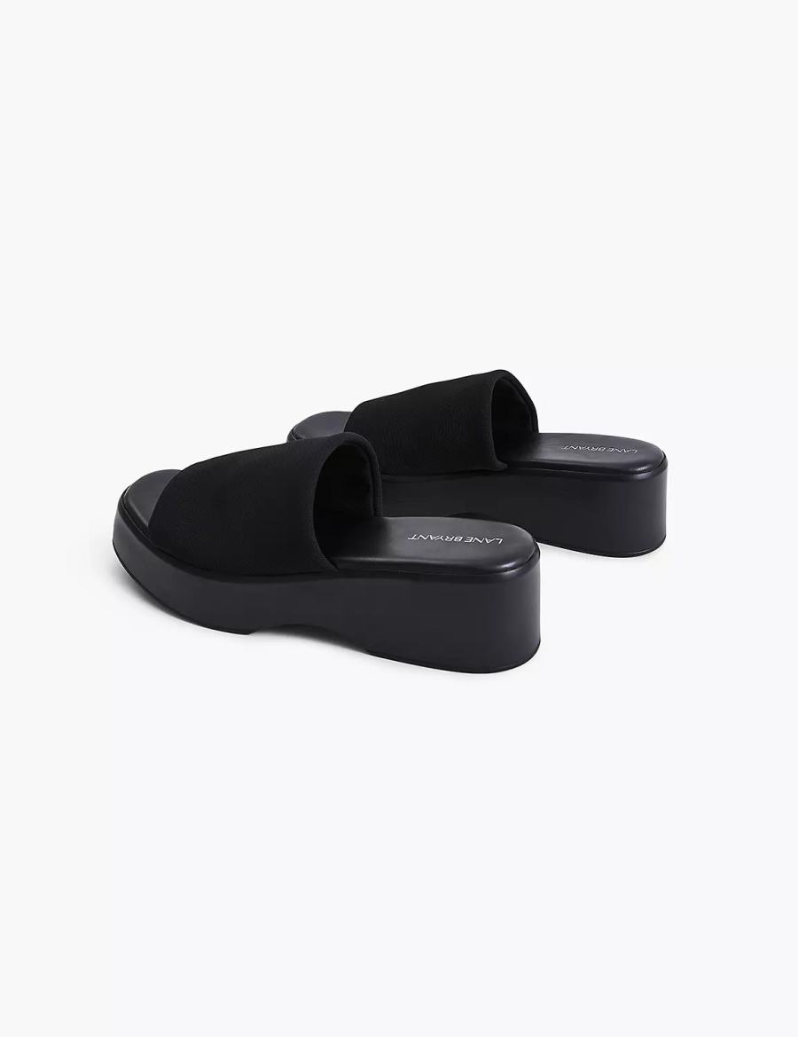 Women Lane Bryant Dream Cloud Stretch Knit Platform Slide Sandals Black | ZZV5248UL