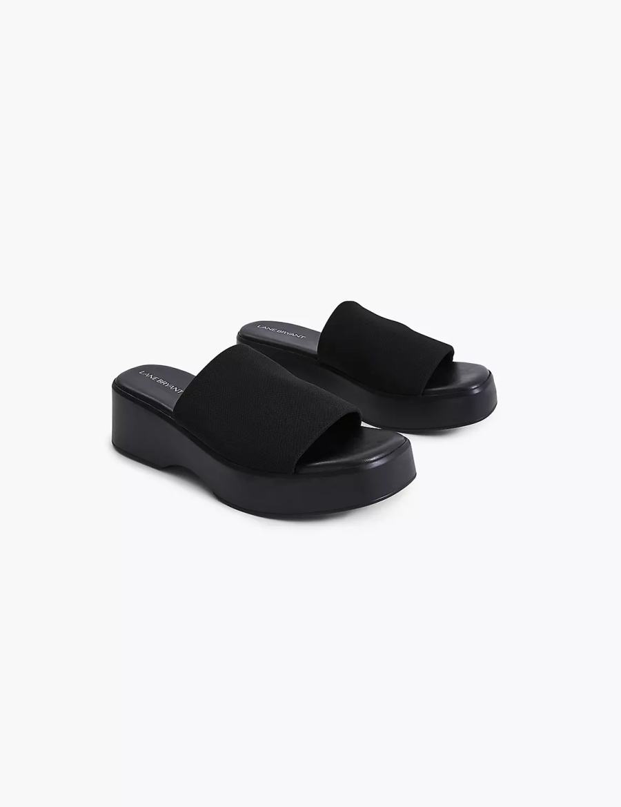 Women Lane Bryant Dream Cloud Stretch Knit Platform Slide Sandals Black | ZZV5248UL