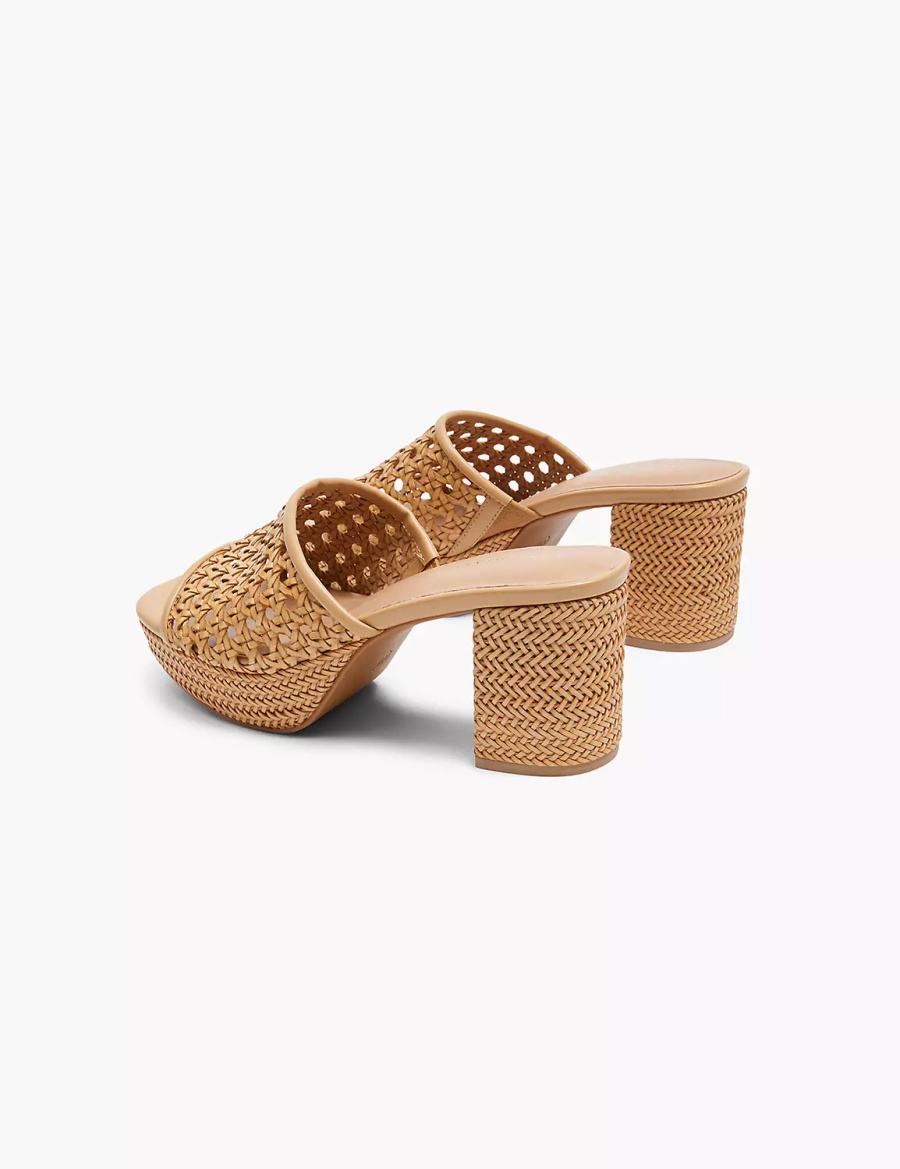 Women Lane Bryant Dream Cloud Woven Faux-Leather Slip-On Heel Heels Sandals Khaki | LJB3921GI