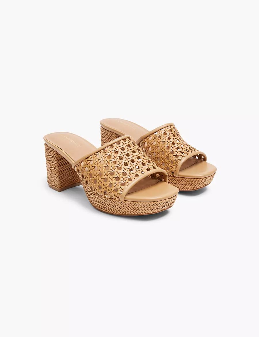 Women Lane Bryant Dream Cloud Woven Faux-Leather Slip-On Heel Heels Sandals Khaki | LJB3921GI