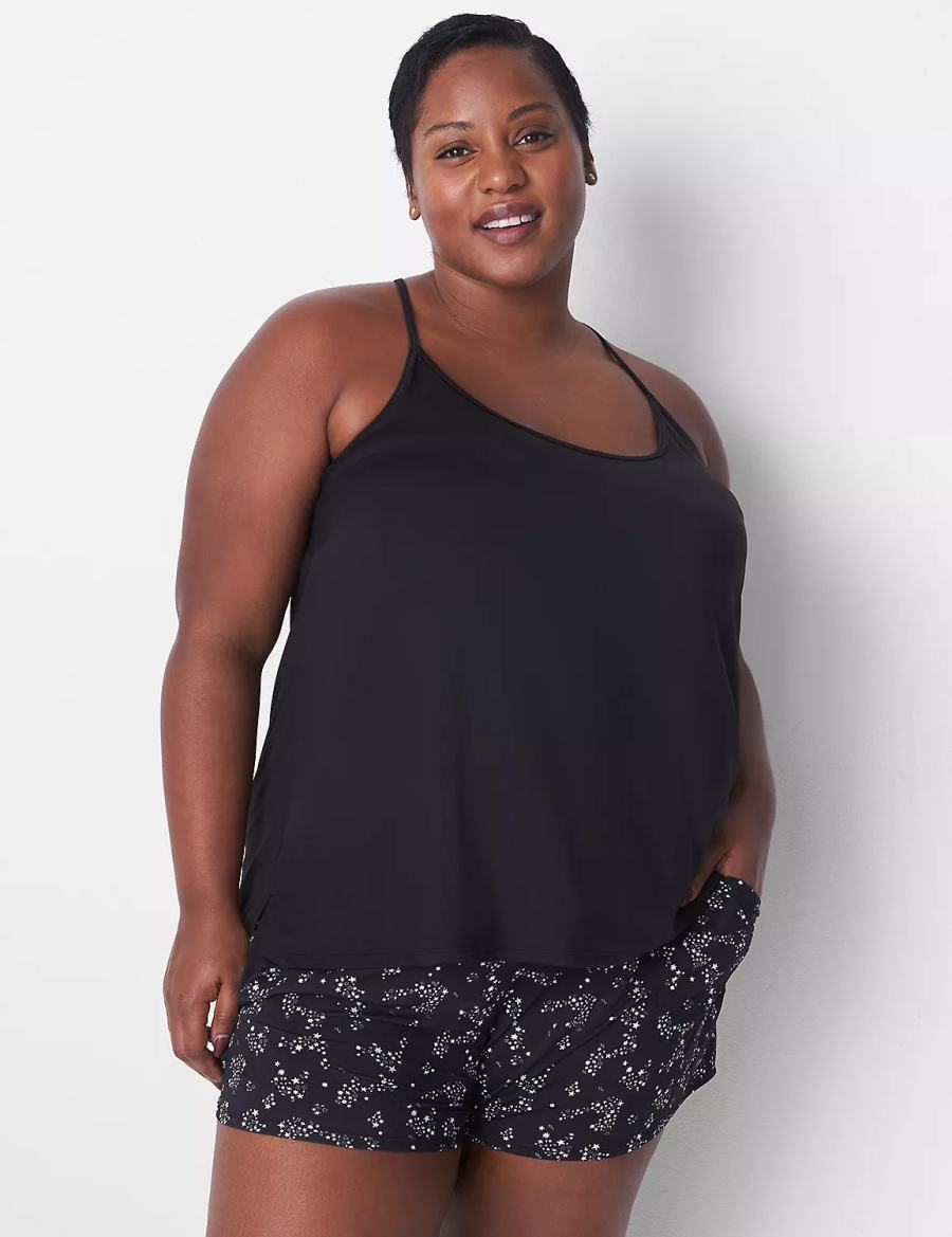 Women Lane Bryant DreamyCool Cami & Short PJ Set Pajamas Black | OHY2017JM