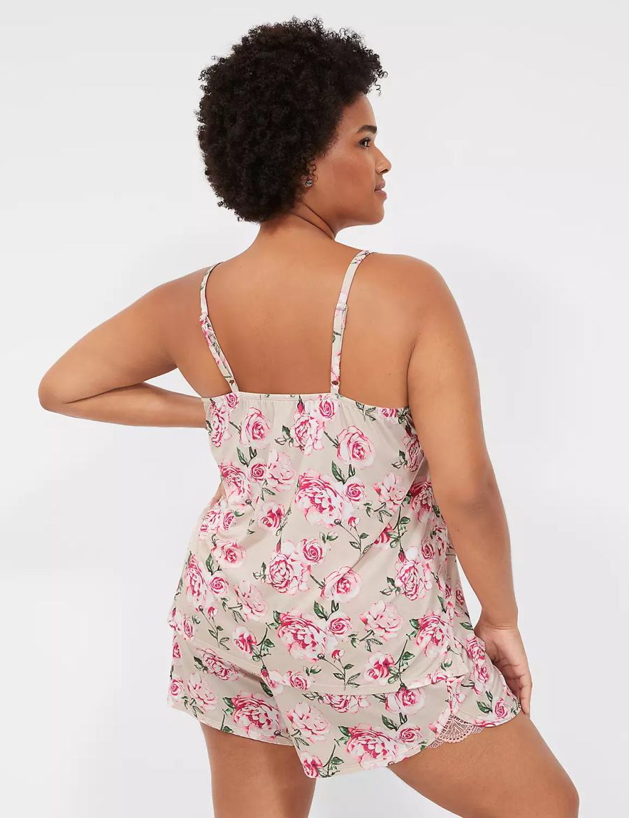 Women Lane Bryant DreamyCool Lace-Trim Cami & Short PJ Set Pajamas Rose Pink | IGS137WQ