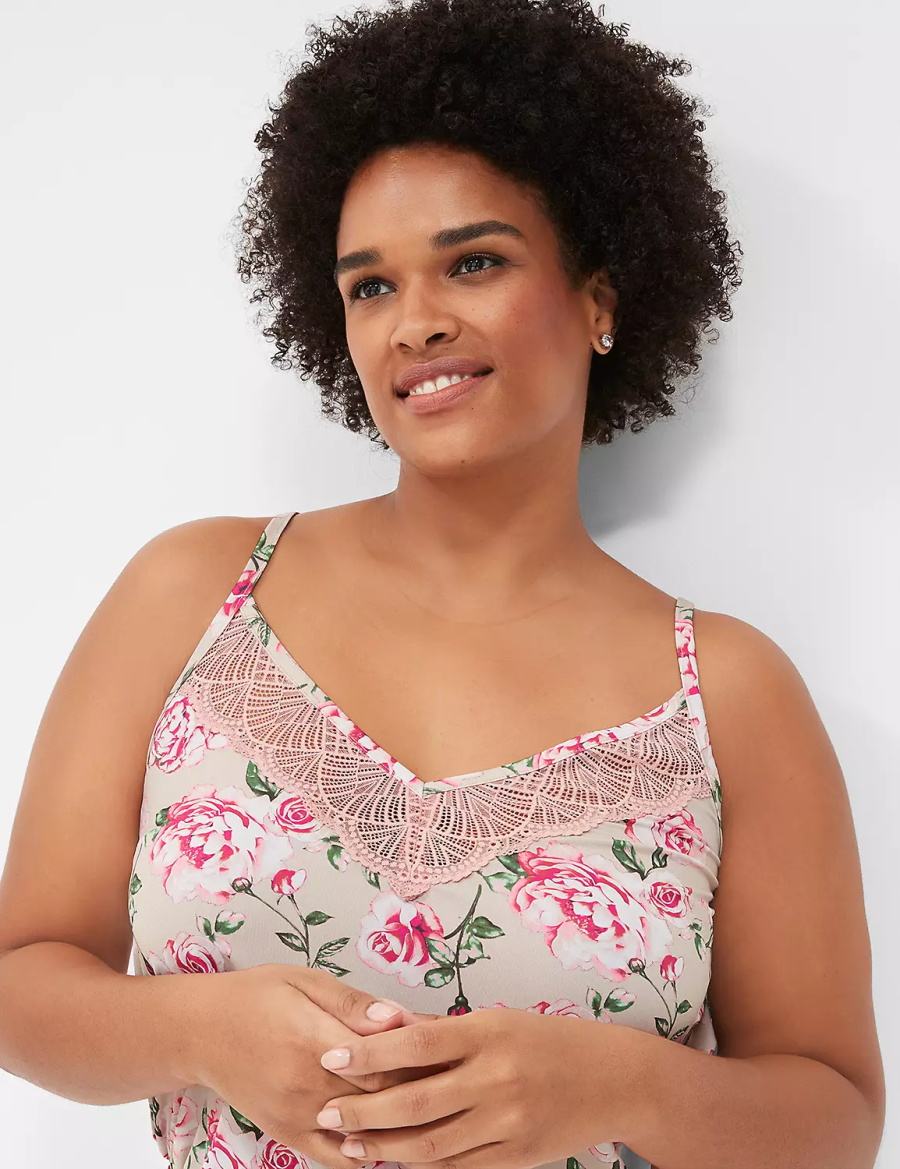 Women Lane Bryant DreamyCool Lace-Trim Cami & Short PJ Set Pajamas Rose Pink | IGS137WQ