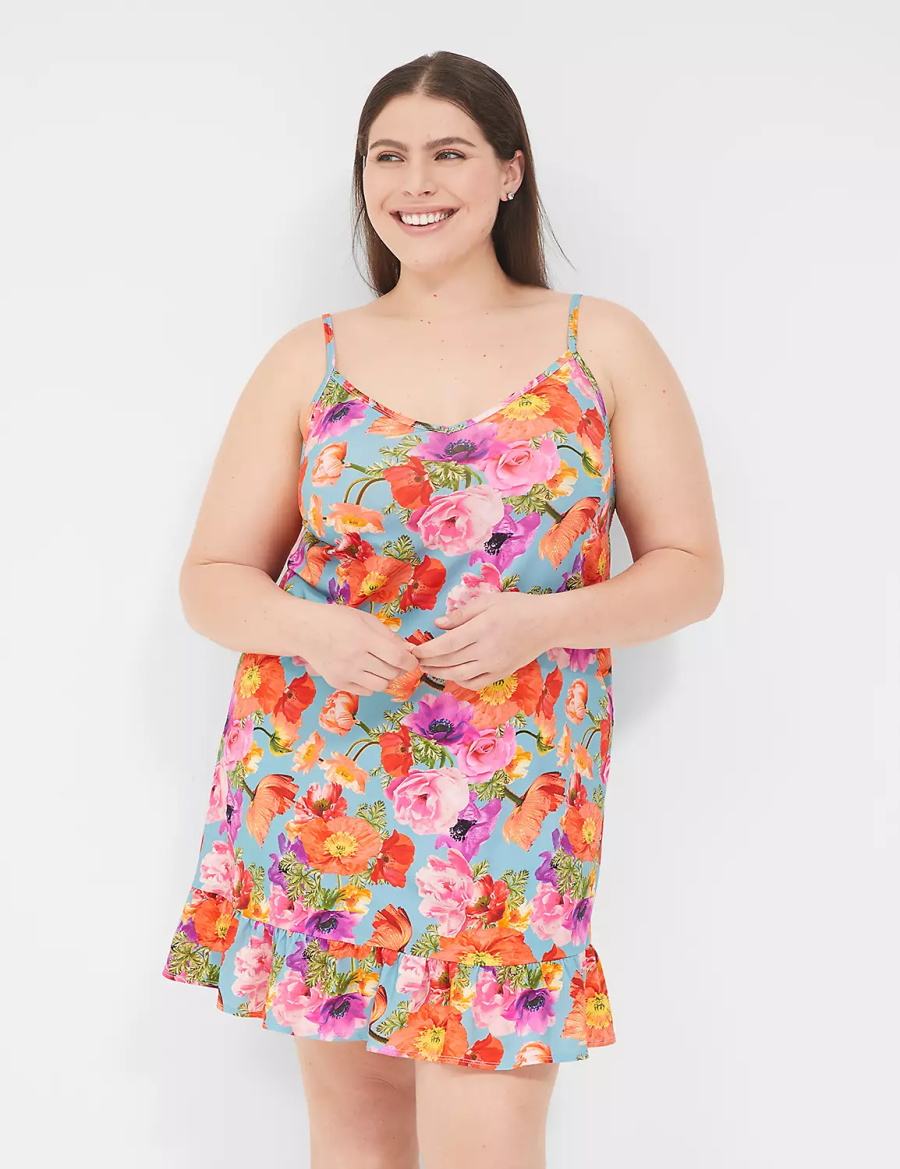 Women Lane Bryant DreamyCool Ruffle-Hem Chemise Dress Orange Multicolor | AKI8930VK