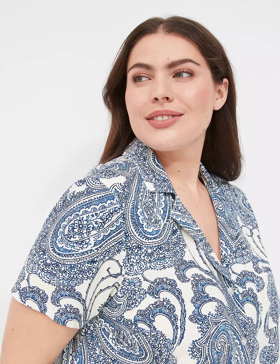 Women Lane Bryant DreamyCool Short-Sleeve Shirt & Crop Pant PJ Set Pajamas Blue Multicolor | GKK5281GS