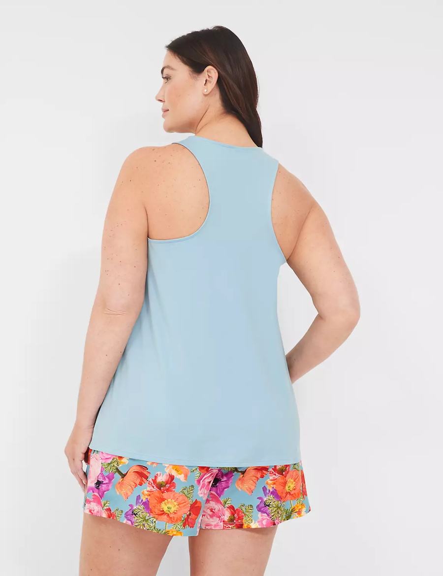 Women Lane Bryant DreamyCool Tank & PJ Short Set Pajamas Blue Multicolor | LYH1062PO