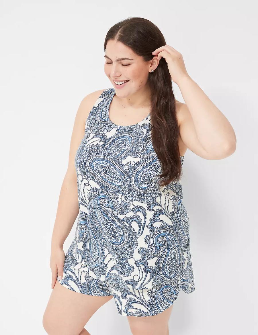 Women Lane Bryant DreamyCool Tank & Short PJ Set Pajamas Blue Multicolor | DQS2551BD
