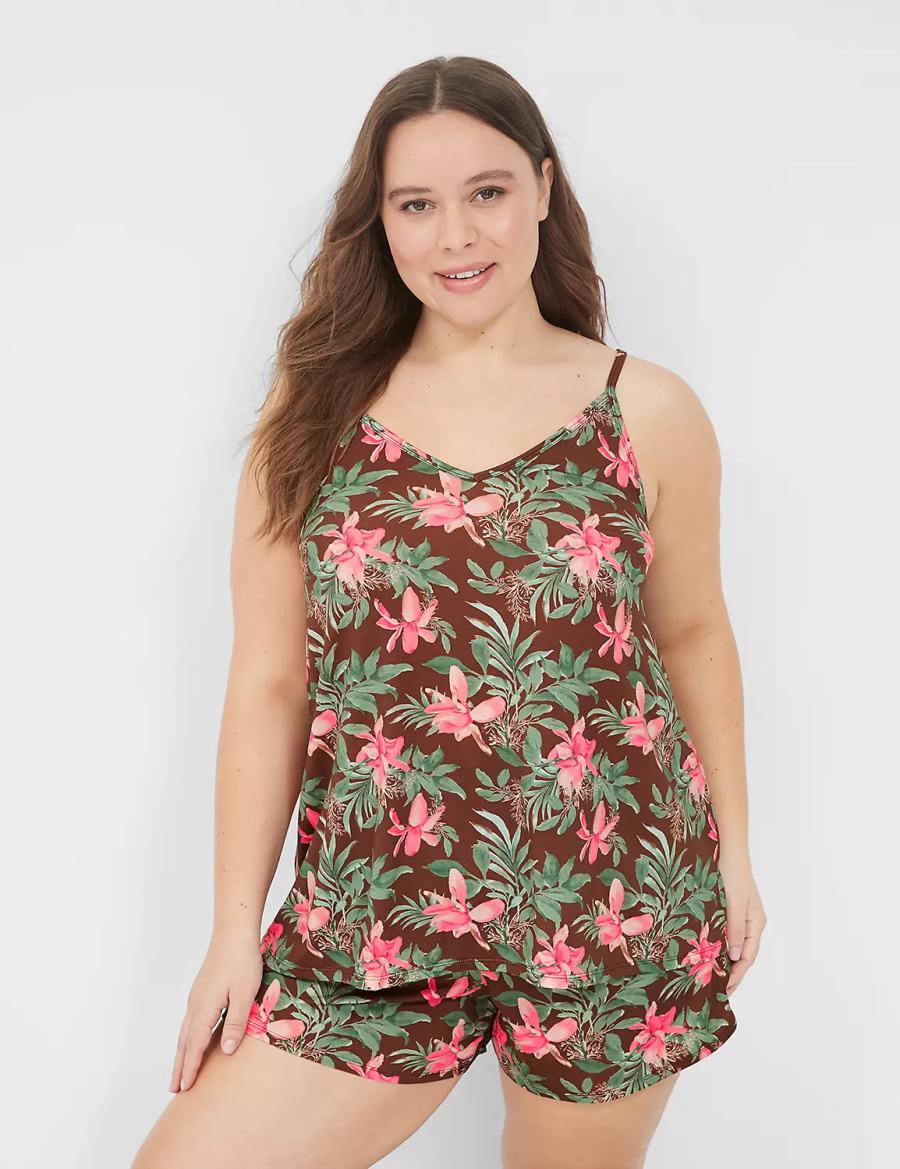 Women Lane Bryant Dreamy Cool Cami & Short PJ Set Pajamas Green Multicolor | MFN5376ZO