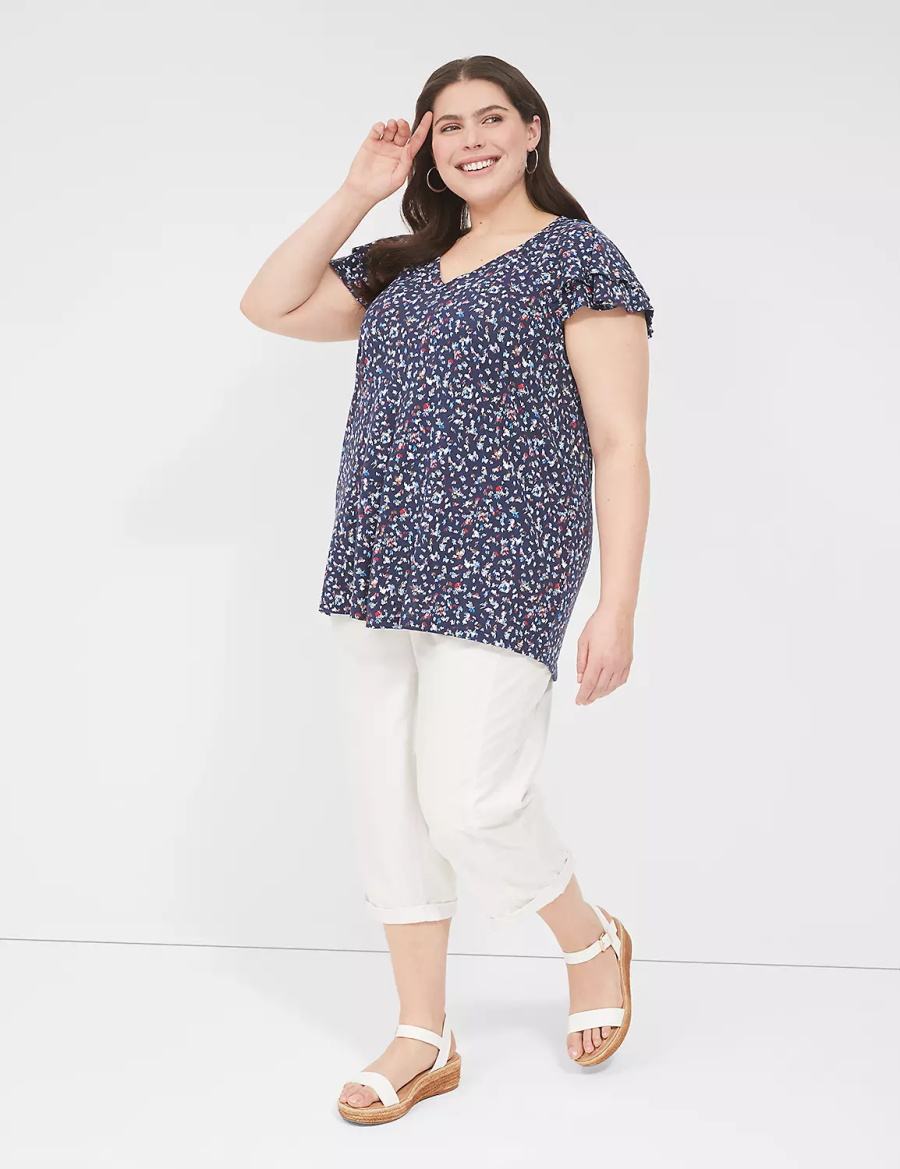 Women Lane Bryant Easy Flutter-Sleeve Tee T Shirts Multicolor | OJB7261TT