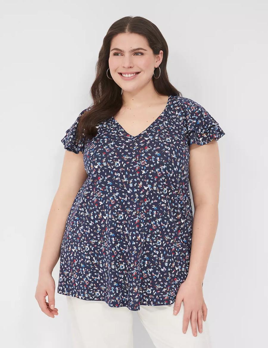 Women Lane Bryant Easy Flutter-Sleeve Tee T Shirts Multicolor | OJB7261TT