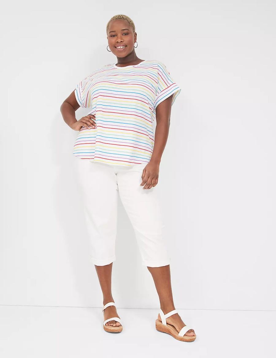 Women Lane Bryant Easy Roll-Sleeve Tee T Shirts Stripes | SLA70100IP