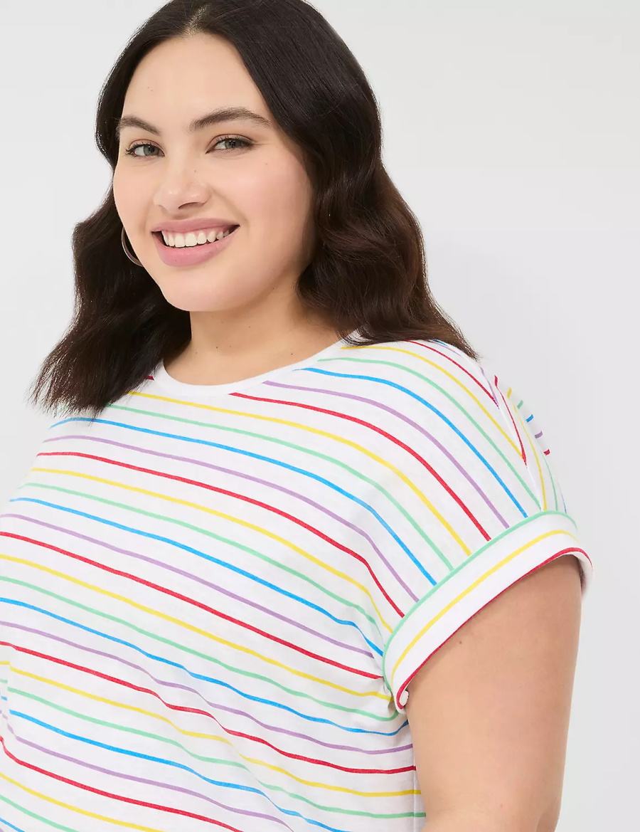 Women Lane Bryant Easy Roll-Sleeve Tee T Shirts Stripes | SLA70100IP