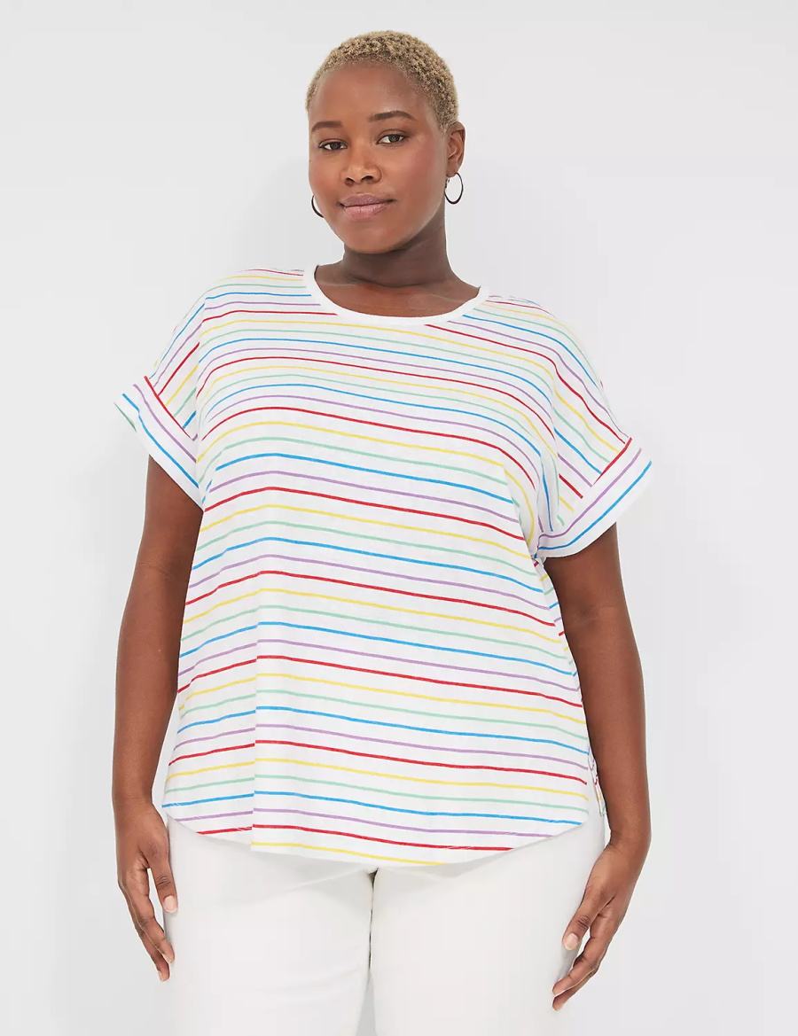 Women Lane Bryant Easy Roll-Sleeve Tee T Shirts Stripes | SLA70100IP