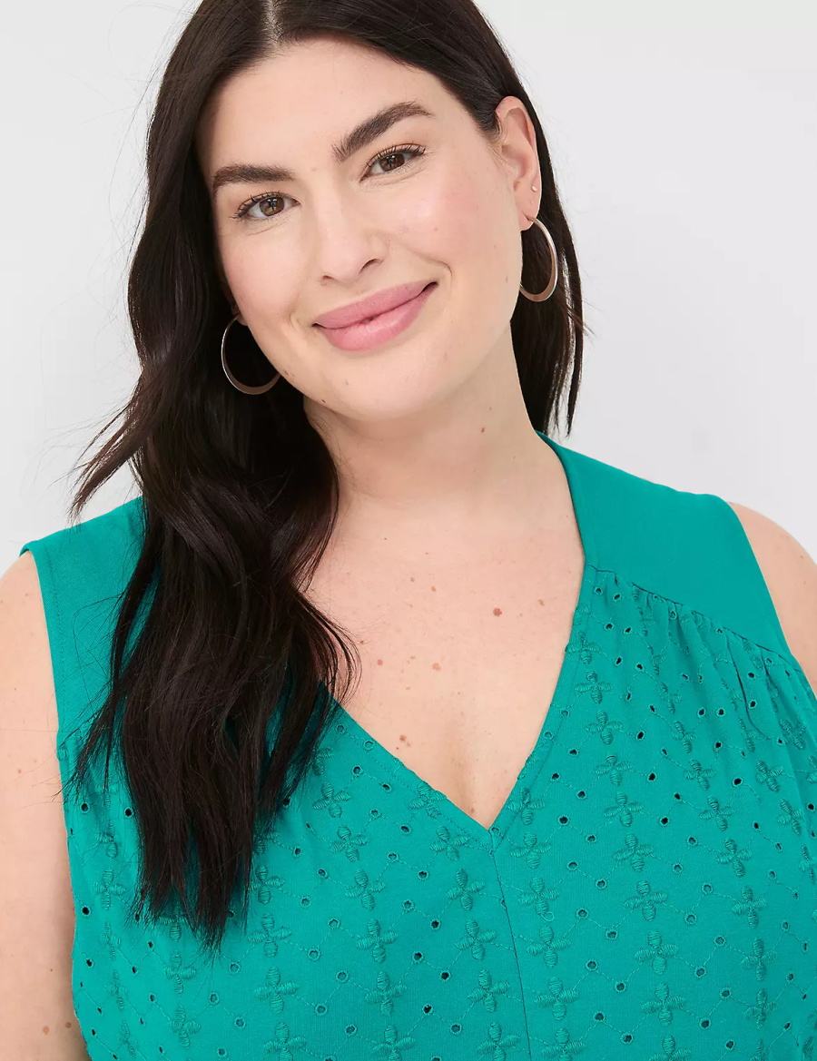 Women Lane Bryant Easy Swing Eyelet-Bodice Casual Dress Light Turquoise | CNC7512MQ