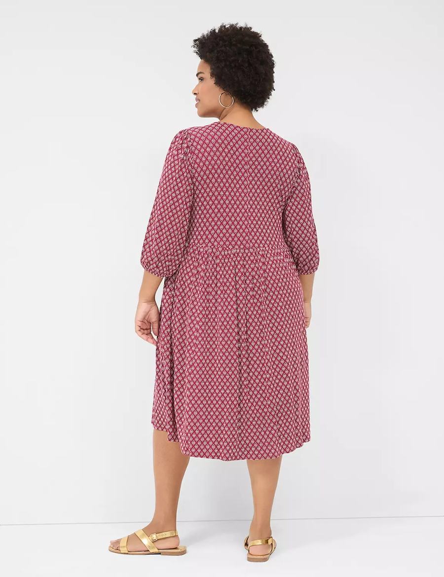 Women Lane Bryant Easy Swing V-Neck Casual Dress Burgundy | KEU8271DM