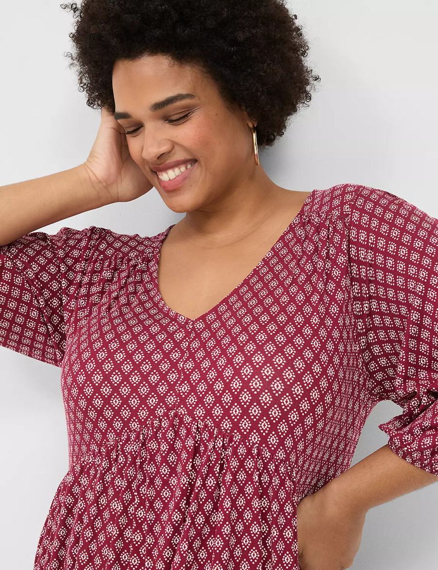 Women Lane Bryant Easy Swing V-Neck Casual Dress Burgundy | KEU8271DM