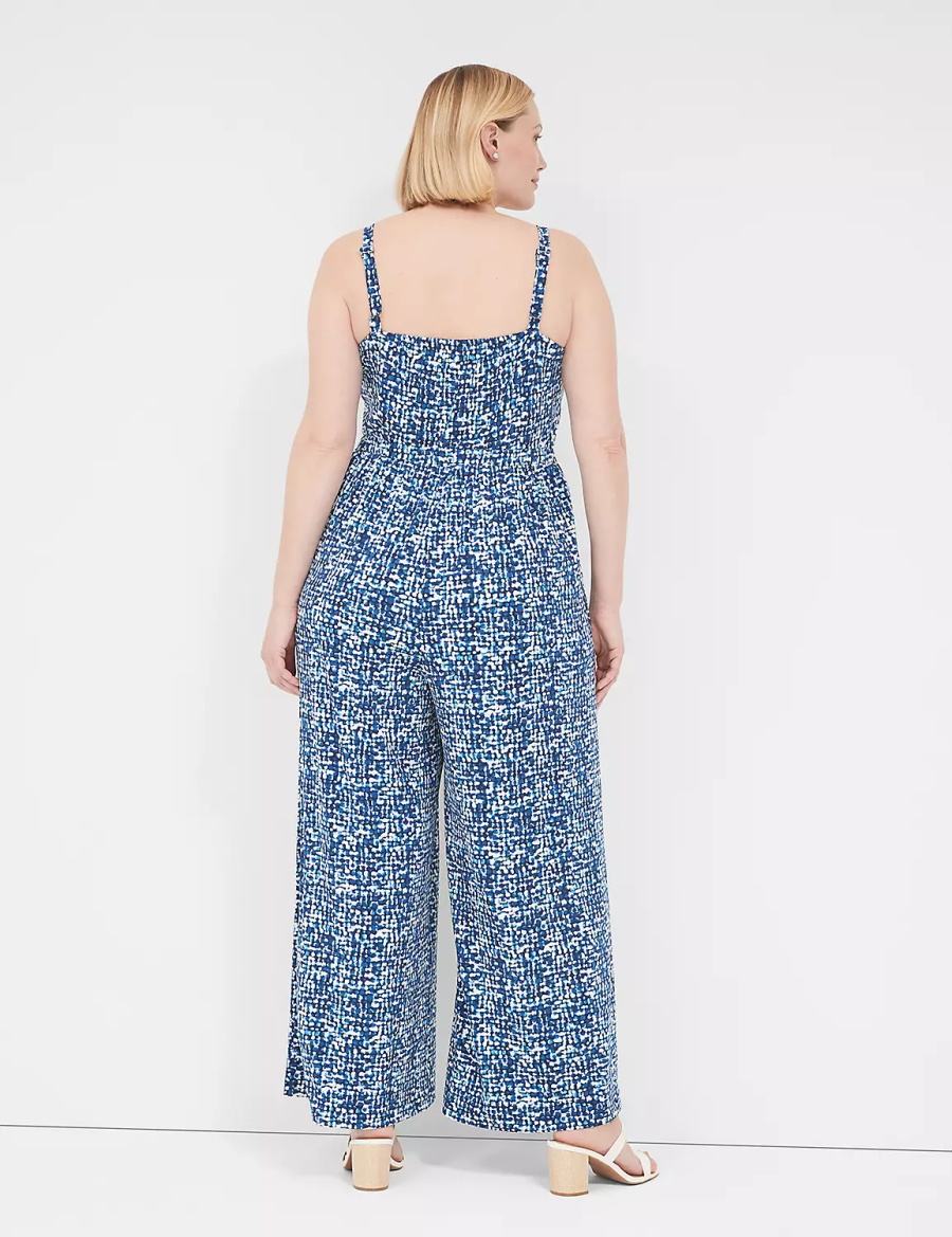Women Lane Bryant Elastic-Waist Jersey Jumpsuit Blue | RIA4416DD