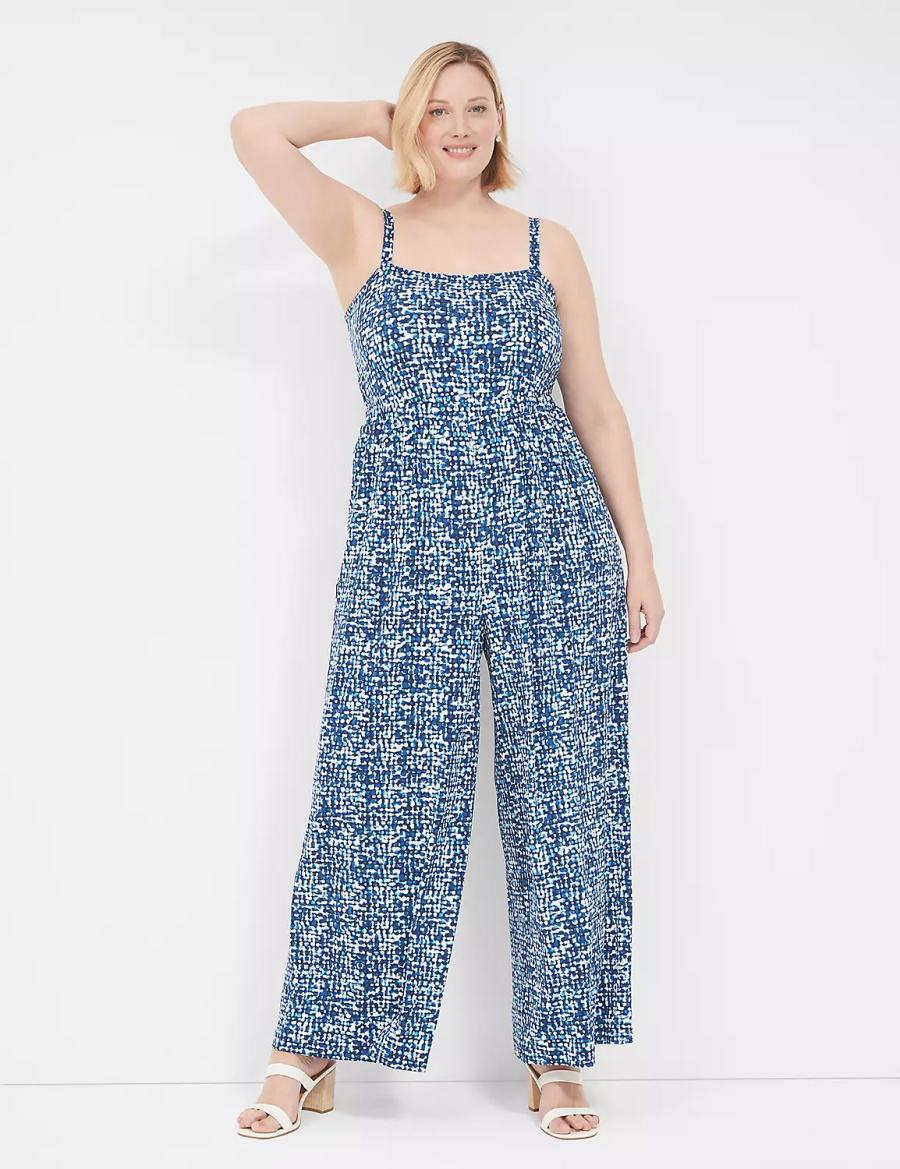 Women Lane Bryant Elastic-Waist Jersey Jumpsuit Blue | RIA4416DD