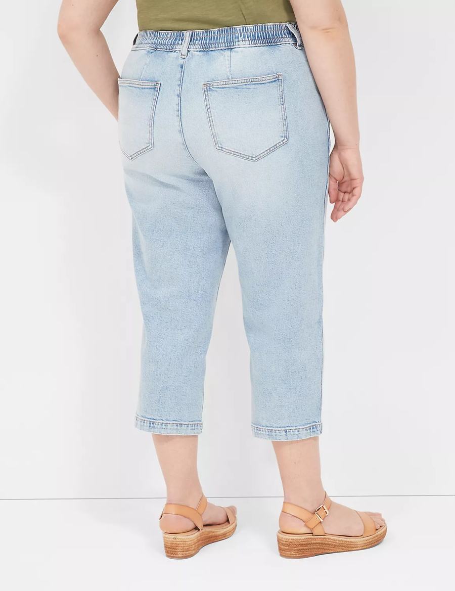 Women Lane Bryant Elastic Back-Waist Boyfriend Capri Jeans Light Blue | VQM9955WW