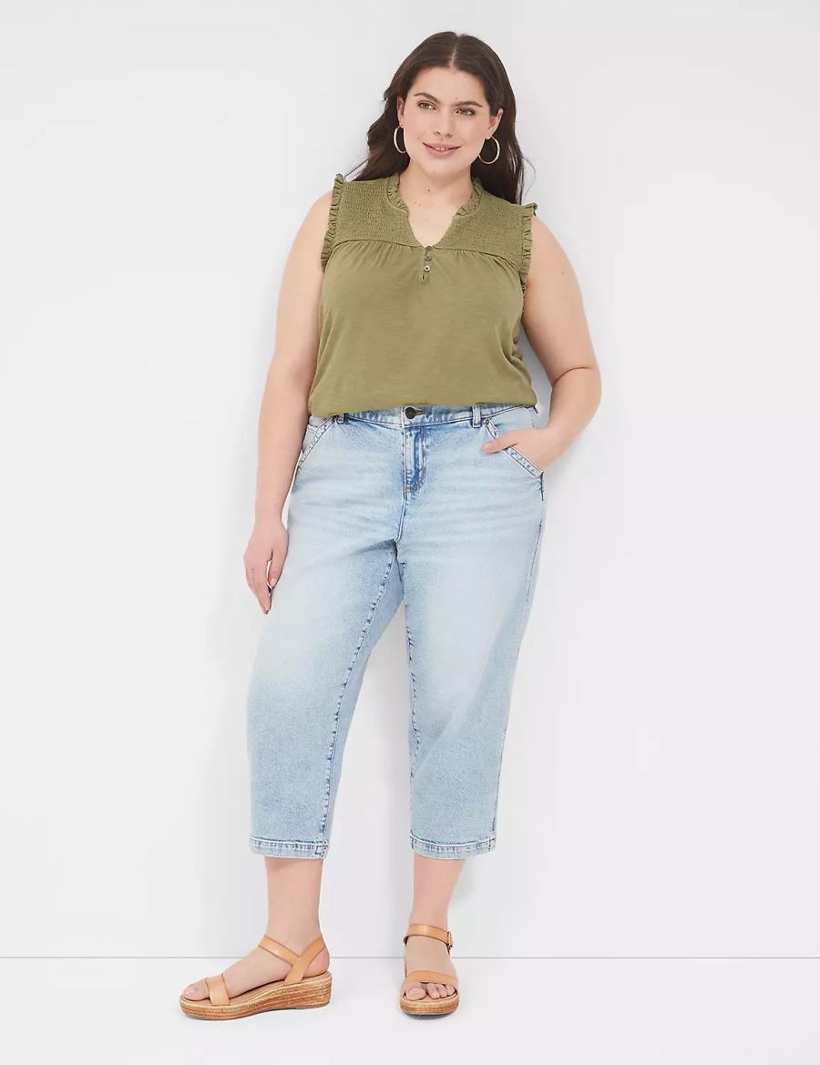 Women Lane Bryant Elastic Back-Waist Boyfriend Capri Jeans Light Blue | VQM9955WW