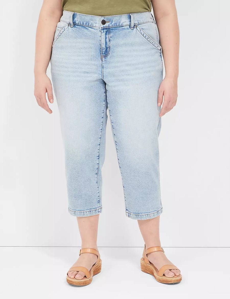 Women Lane Bryant Elastic Back-Waist Boyfriend Capri Jeans Light Blue | VQM9955WW