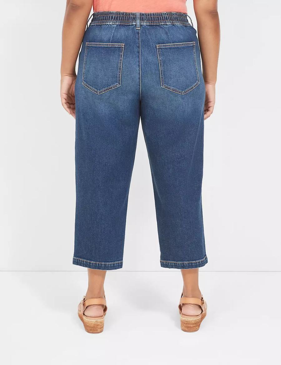 Women Lane Bryant Elastic Back-Waist Boyfriend Capri Jeans Dark Blue | DUO5650EI