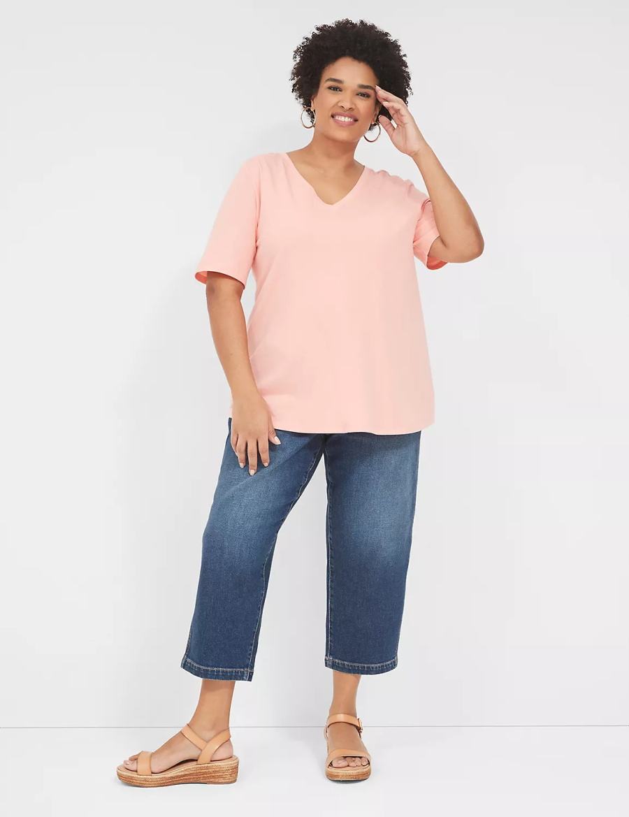 Women Lane Bryant Elastic Back-Waist Boyfriend Capri Jeans Dark Blue | DUO5650EI