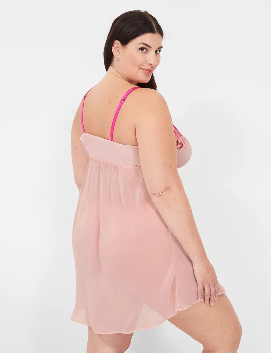 Women Lane Bryant Embroidered Babydoll Dress Rose Pink | XOM1286AV