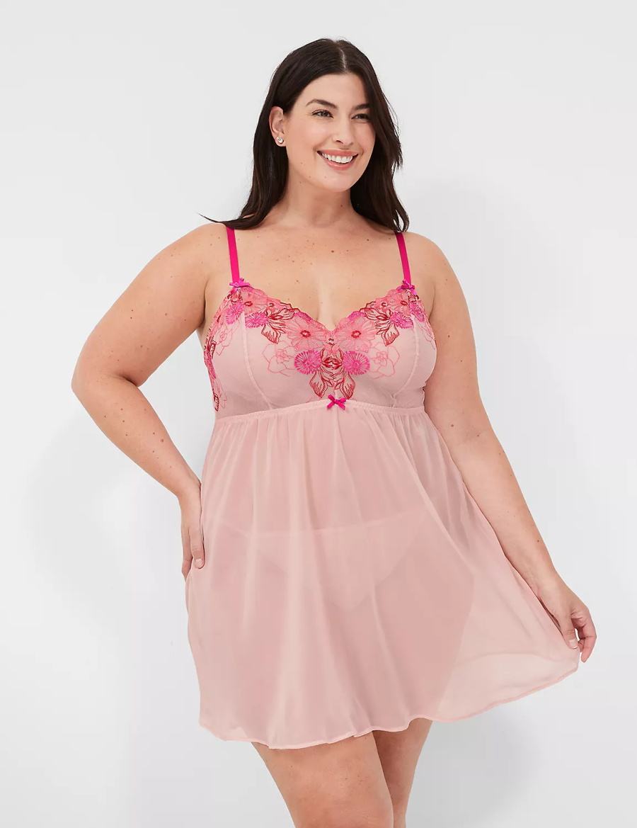 Women Lane Bryant Embroidered Babydoll Dress Rose Pink | XOM1286AV