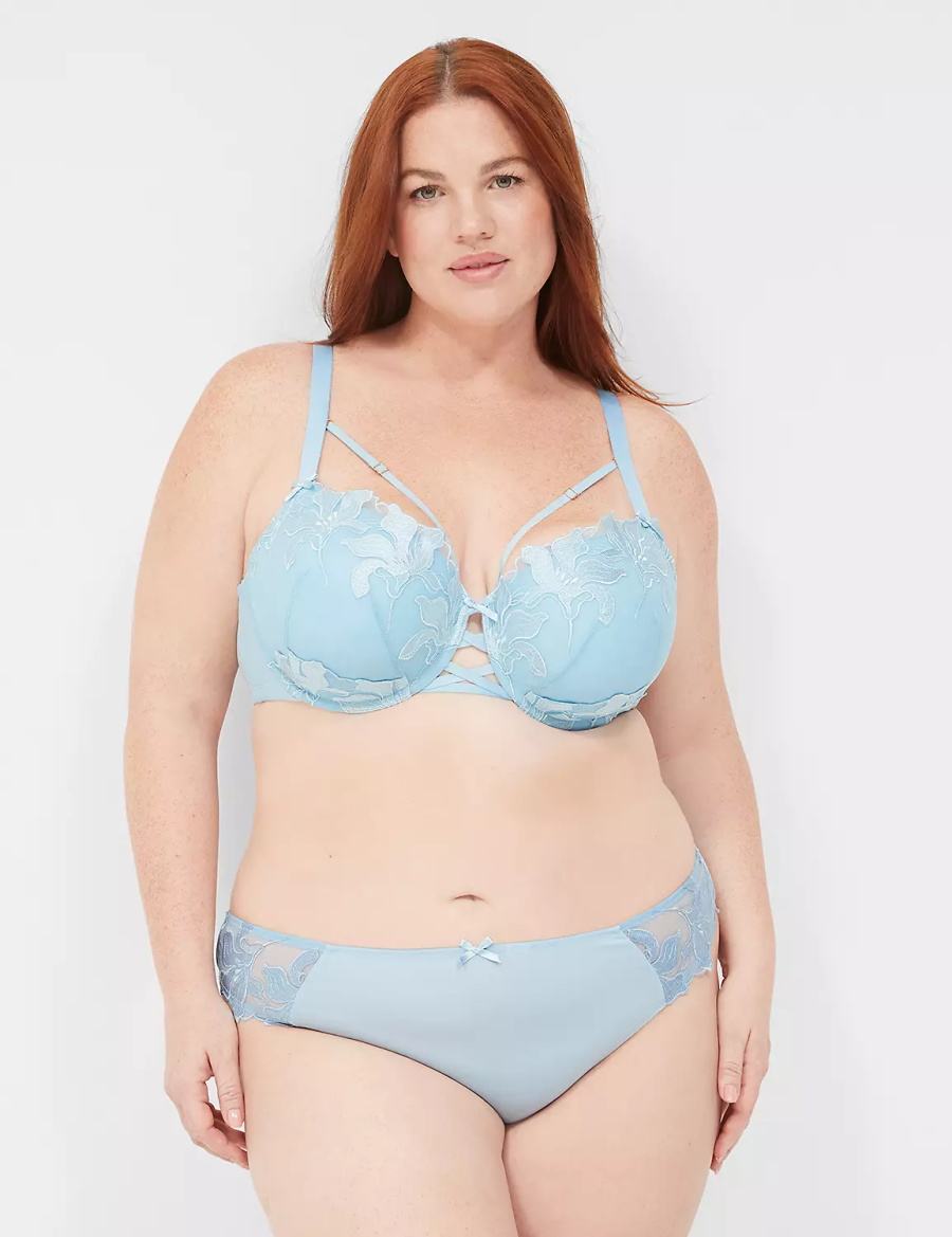 Women Lane Bryant Embroidered Boost Balconette Bra Blue | HGR8589QC