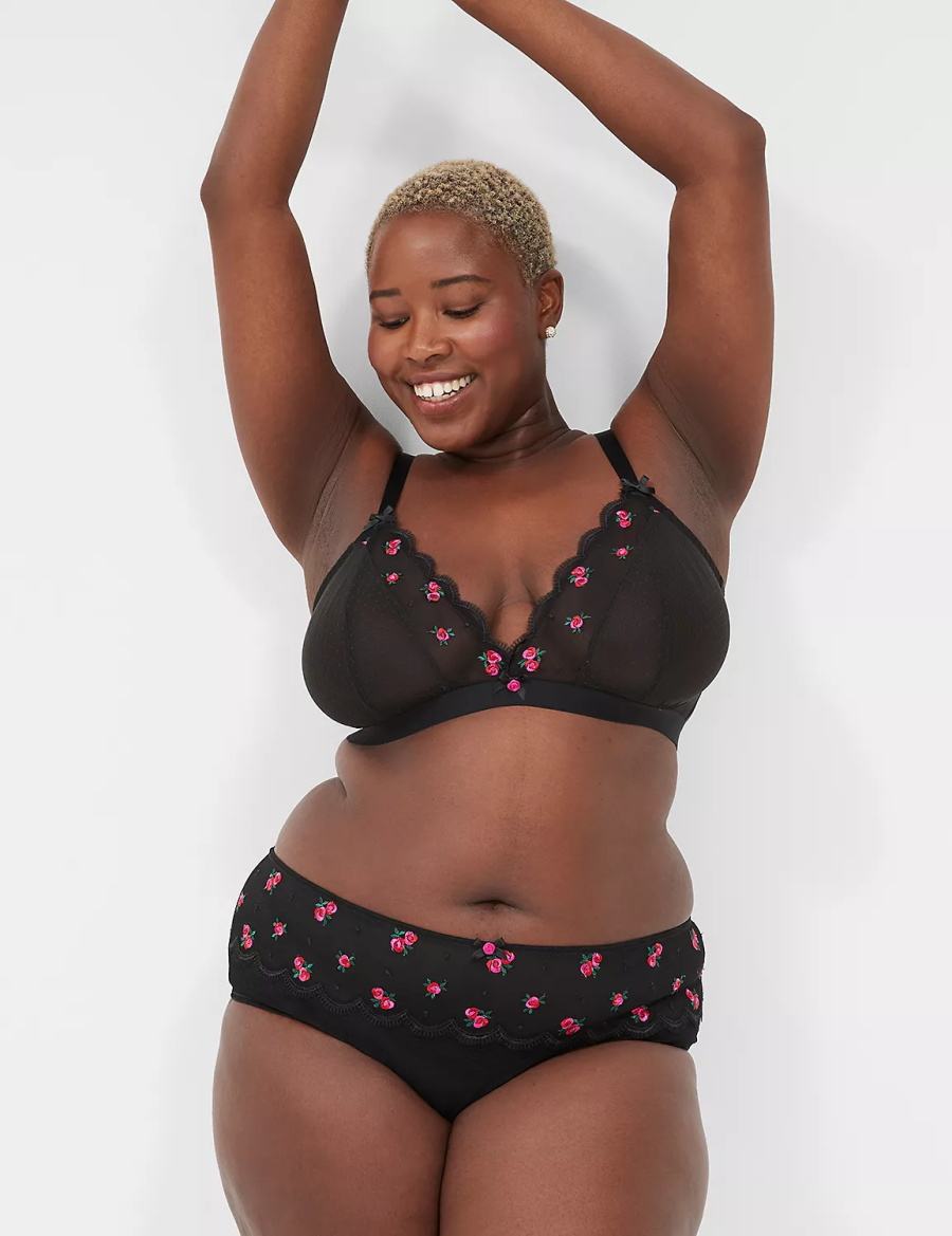 Women Lane Bryant Embroidered Briefs Black | KDQ7236YM