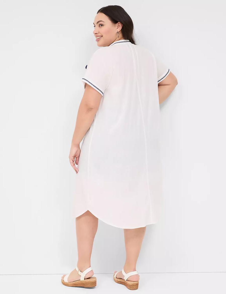 Women Lane Bryant Embroidered Cap-Sleeve Overpiece Robe White | HWE5586YL