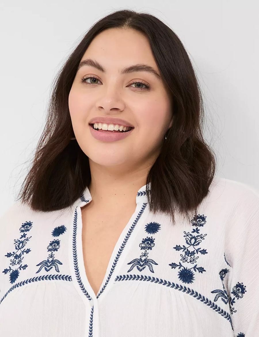 Women Lane Bryant Embroidered Cap-Sleeve Overpiece Robe White | HWE5586YL