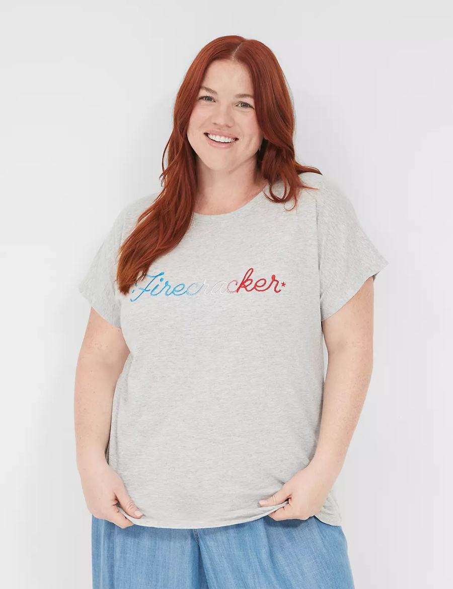 Women Lane Bryant Embroidered Firecracker Graphic Tee T Shirts Grey | XHN8290OB
