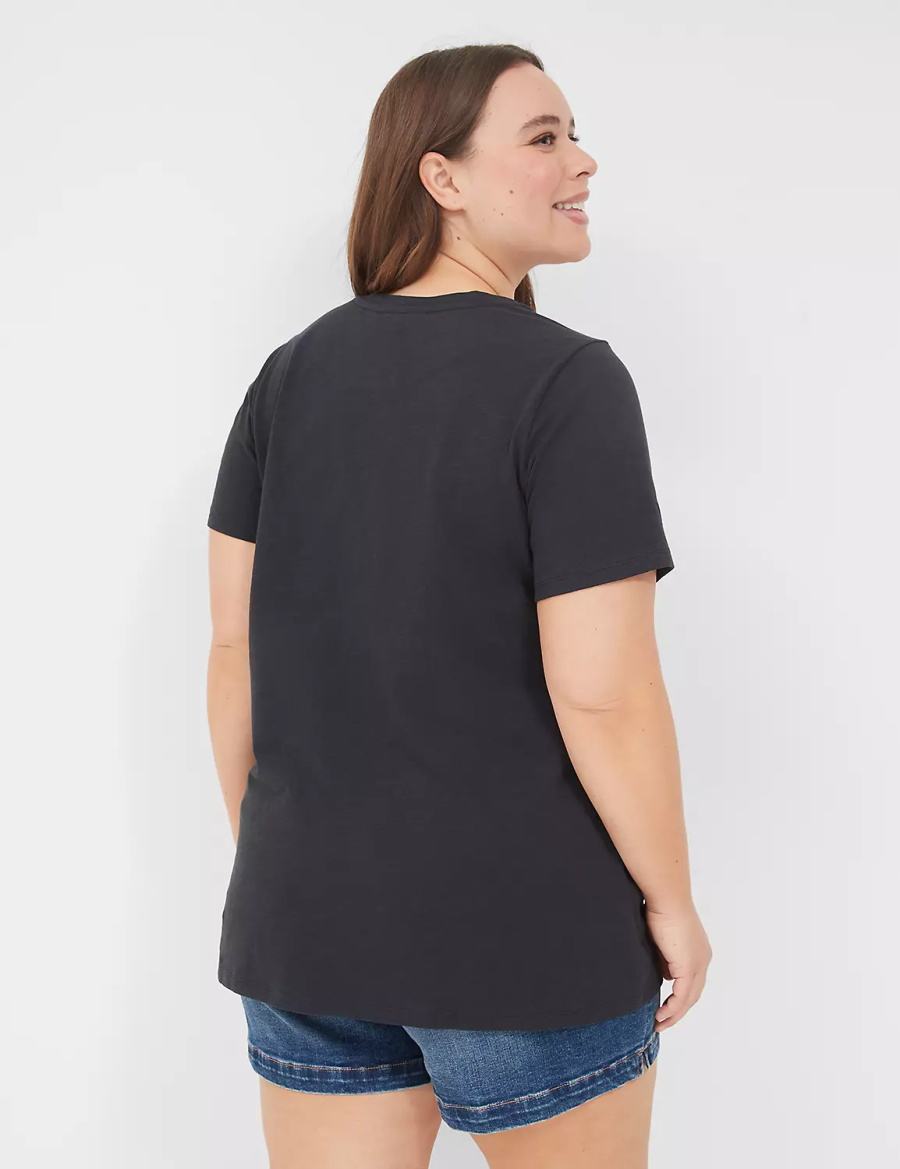 Women Lane Bryant Embroidered Flag Graphic Tee T Shirts Black | AQI9227OI
