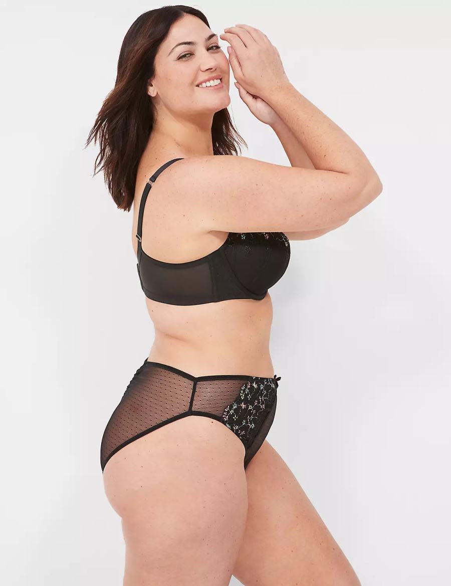 Women Lane Bryant Embroidered French Balconette Bra Black | MRN10016AY