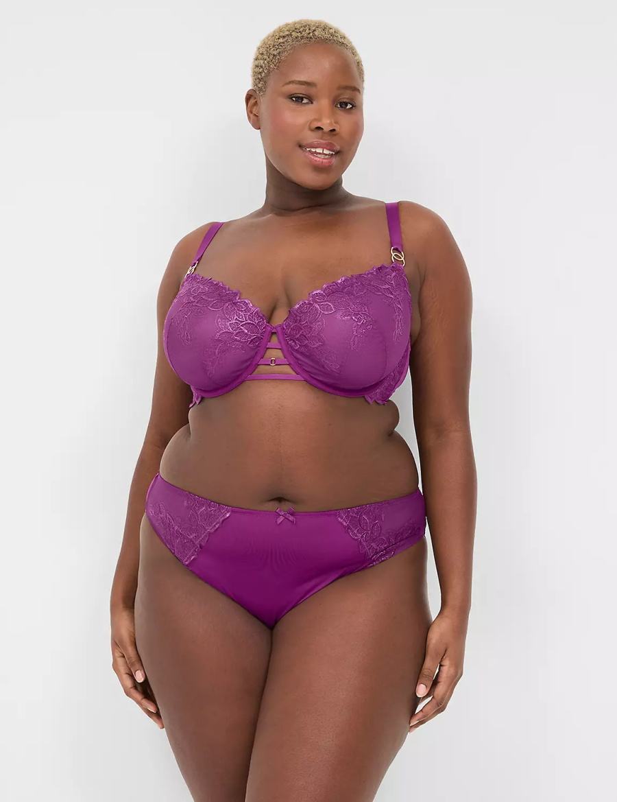 Women Lane Bryant Embroidered French Briefs Purple | LCF313ML