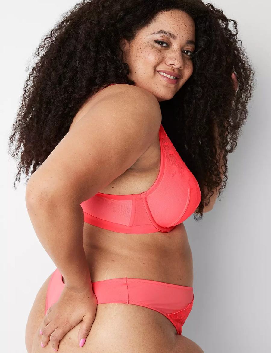 Women Lane Bryant Embroidered High Apex Unlined Bra Coral | WAC675EB