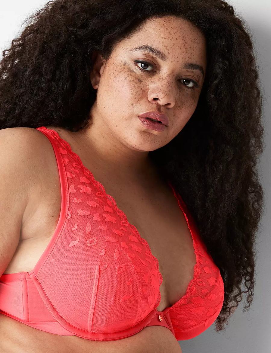 Women Lane Bryant Embroidered High Apex Unlined Bra Coral | WAC675EB