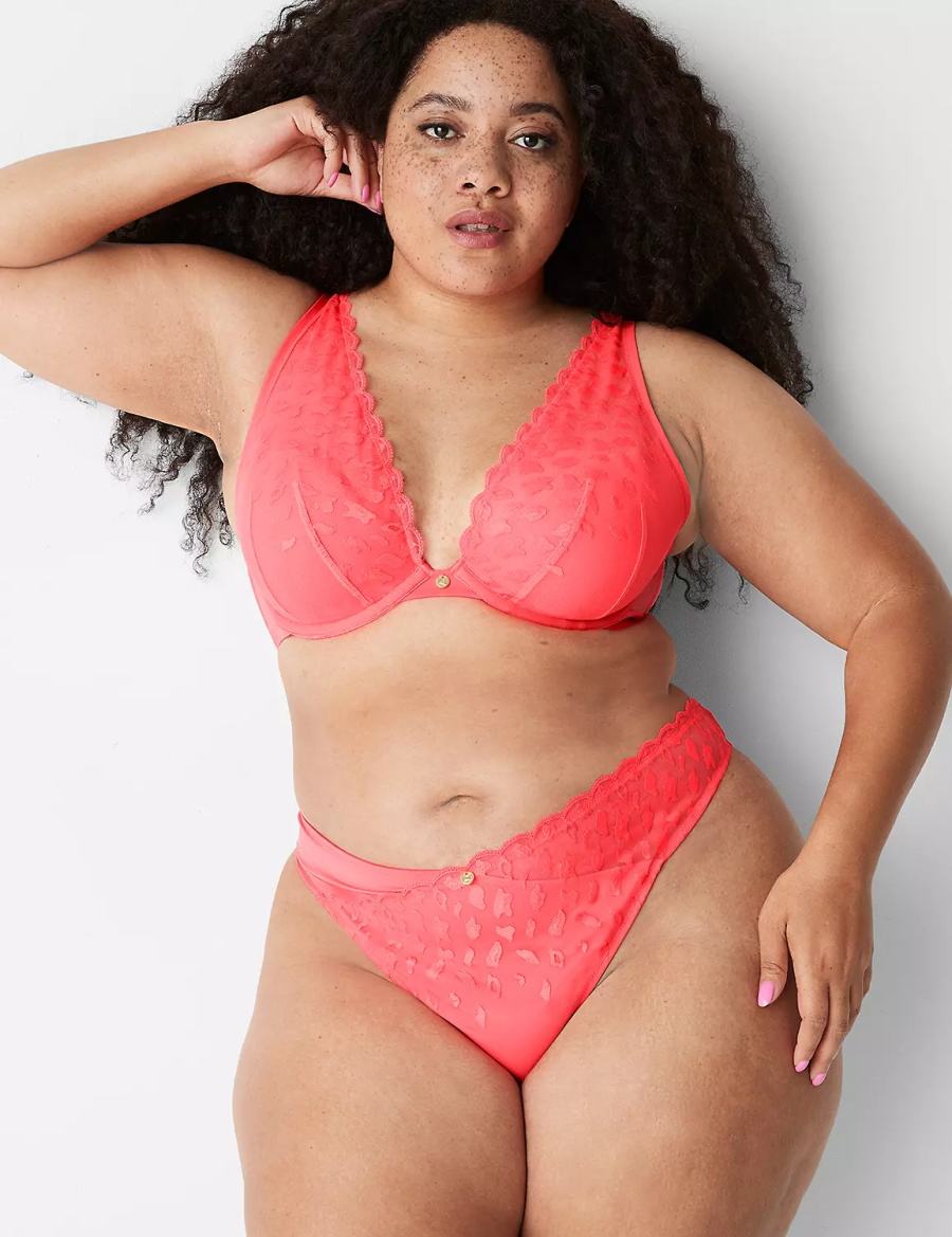 Women Lane Bryant Embroidered High Apex Unlined Bra Coral | WAC675EB