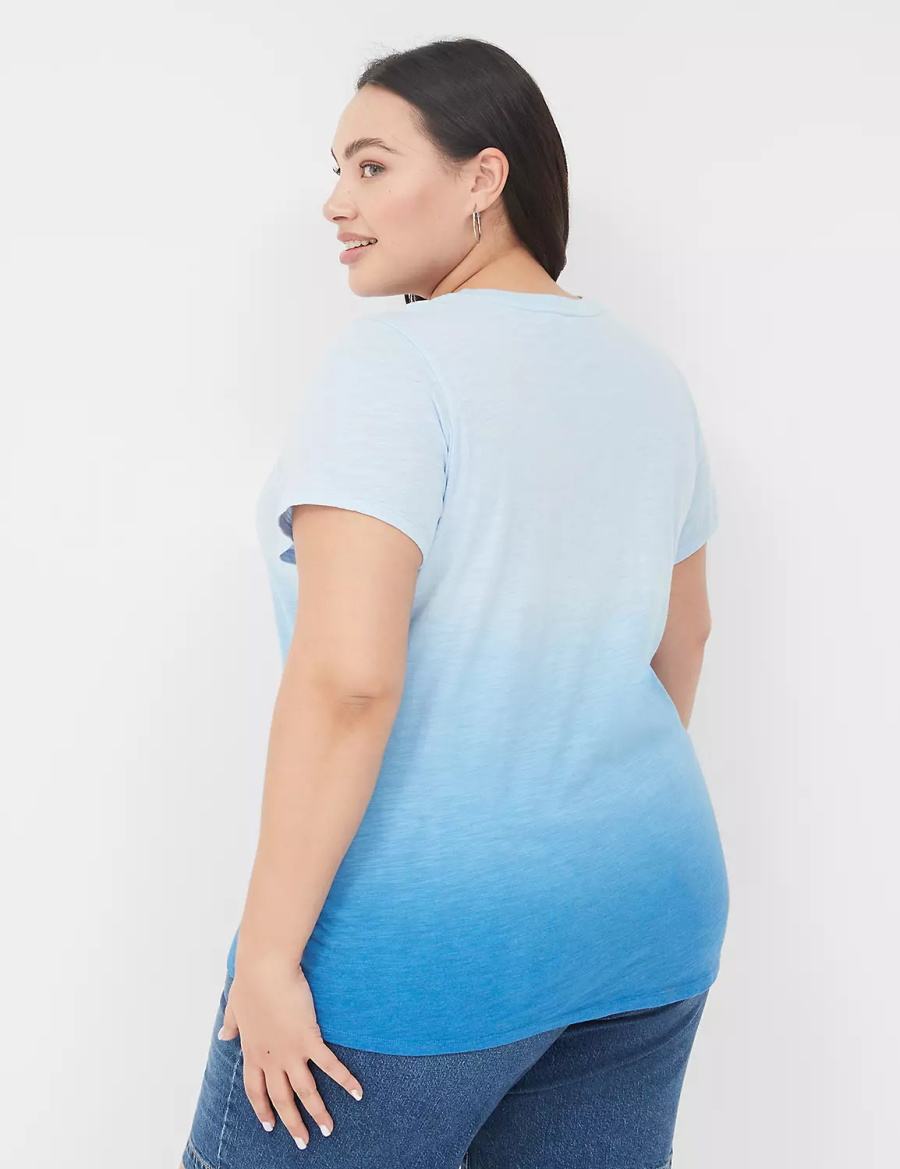 Women Lane Bryant Embroidered Meet Me At The Beach Graphic Tee Tank Top Blue | WAW2495AR