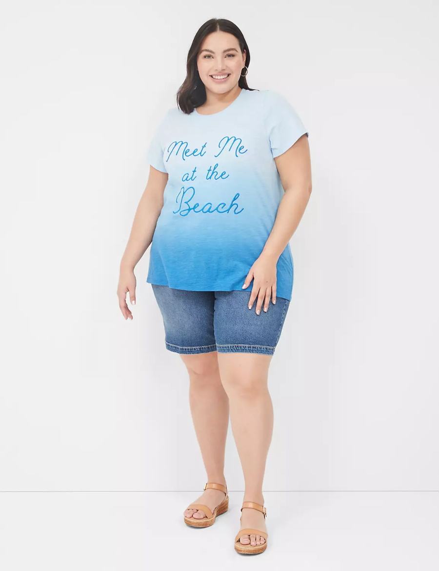Women Lane Bryant Embroidered Meet Me At The Beach Graphic Tee Tank Top Blue | WAW2495AR