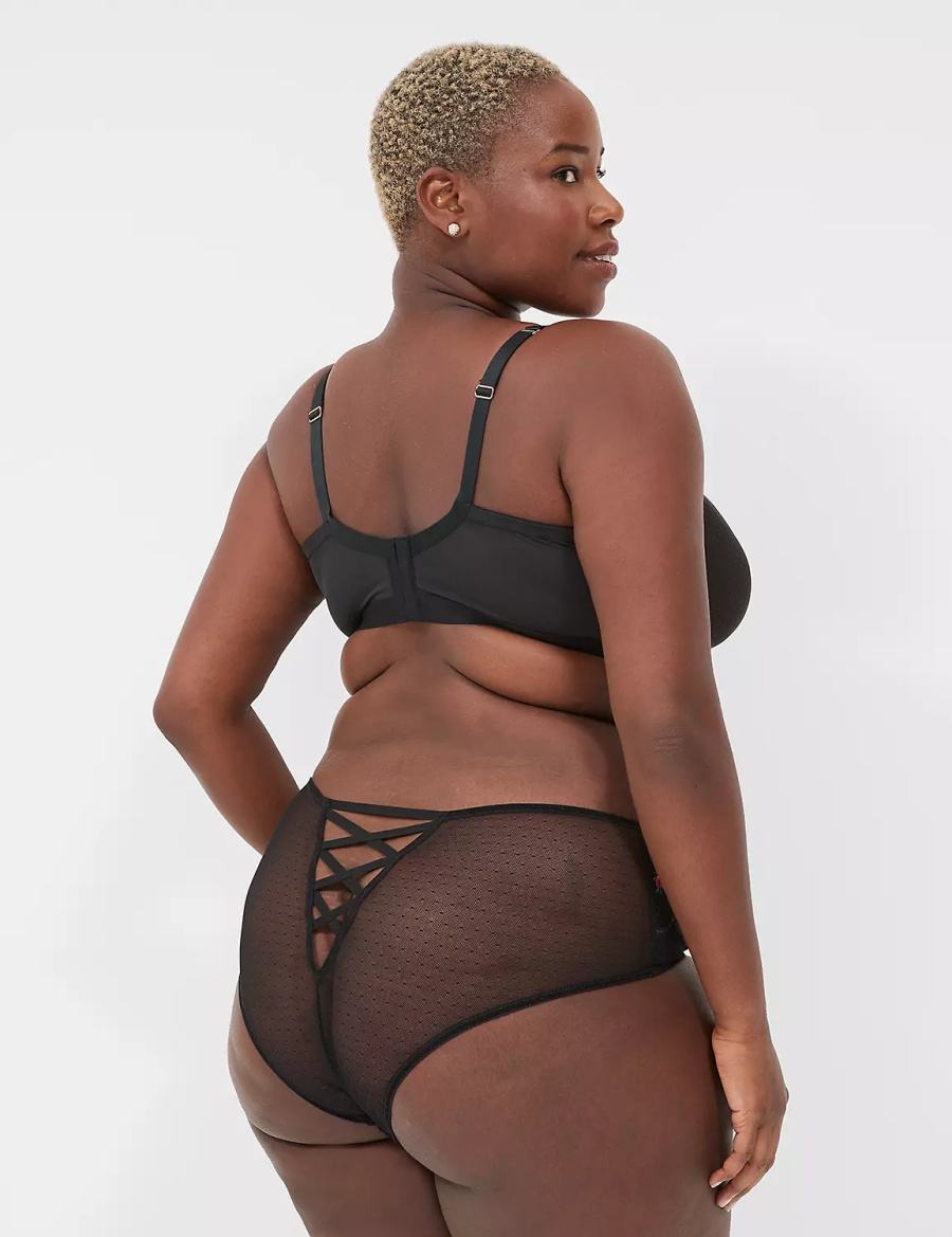 Women Lane Bryant Embroidered No-Wire Triangle Bralettes Black | WSF6865JK