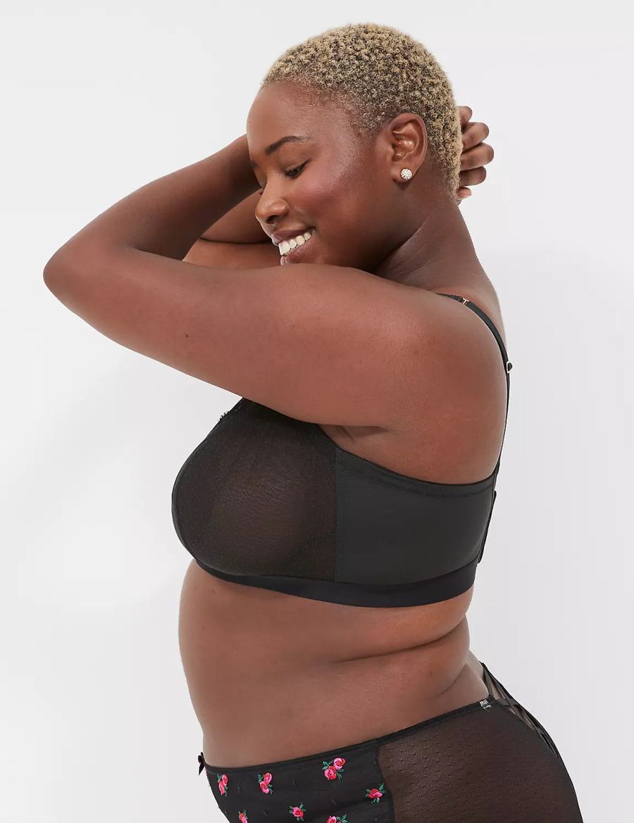 Women Lane Bryant Embroidered No-Wire Triangle Bralettes Black | WSF6865JK