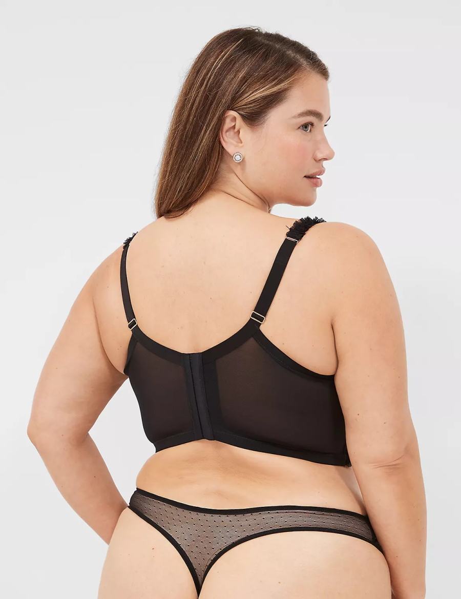 Women Lane Bryant Embroidered Ruffle-Trim Thong Panty Black | SSQ936AV