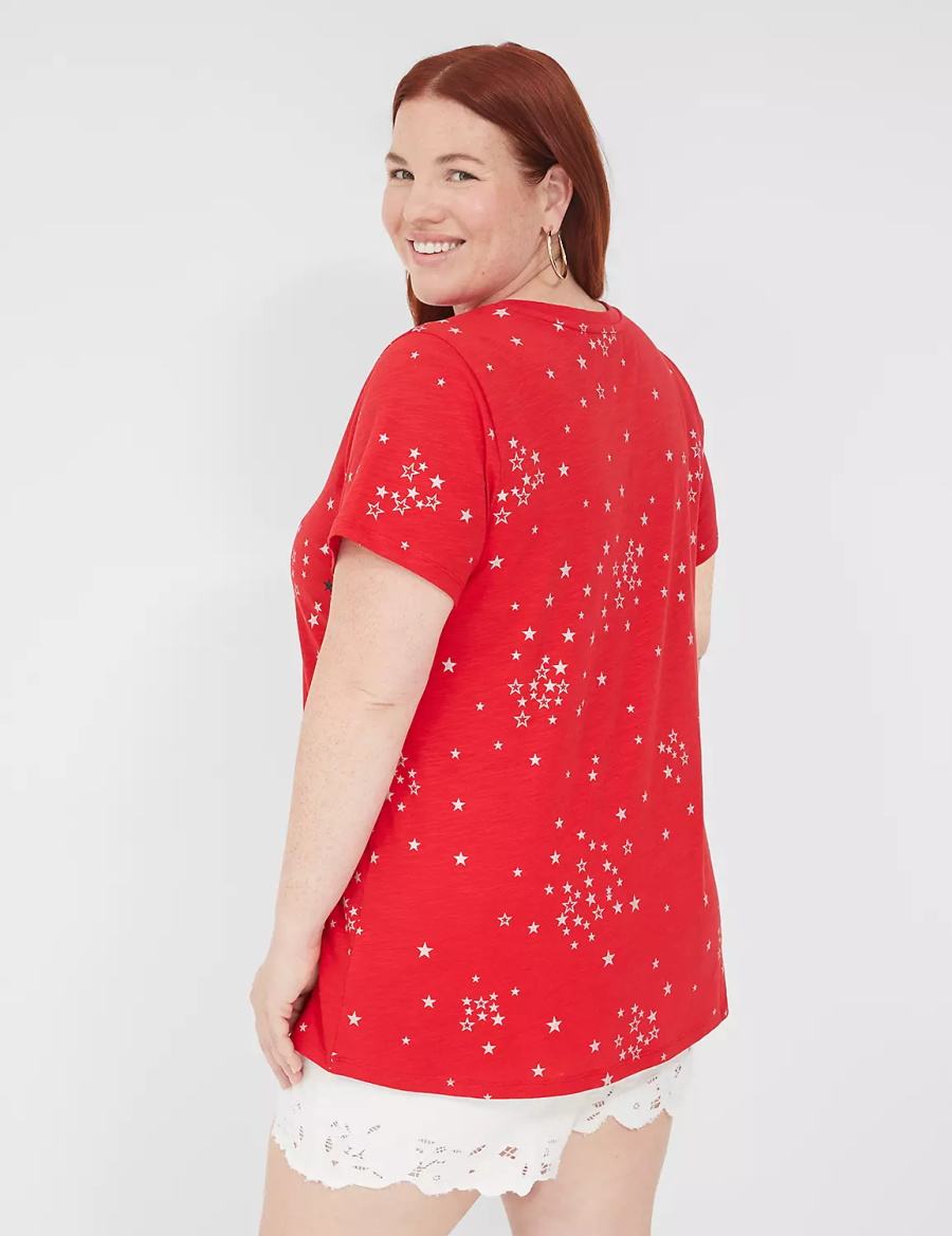 Women Lane Bryant Embroidered Stars Graphic Tee Tank Top Red | LRD652LK