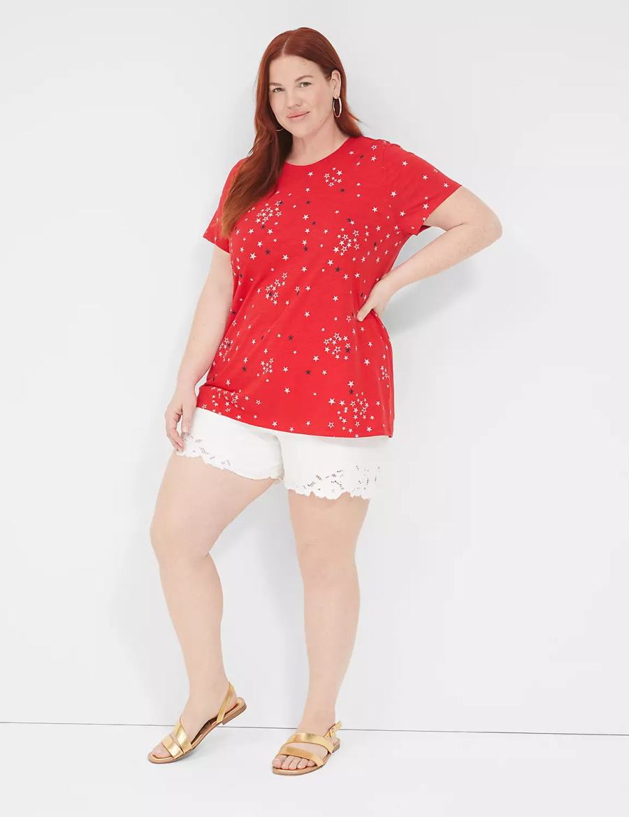 Women Lane Bryant Embroidered Stars Graphic Tee Tank Top Red | LRD652LK
