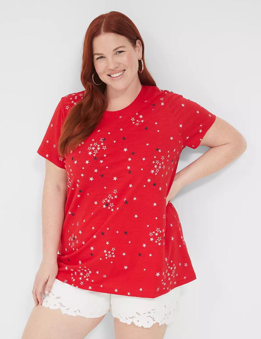 Women Lane Bryant Embroidered Stars Graphic Tee Tank Top Red | LRD652LK